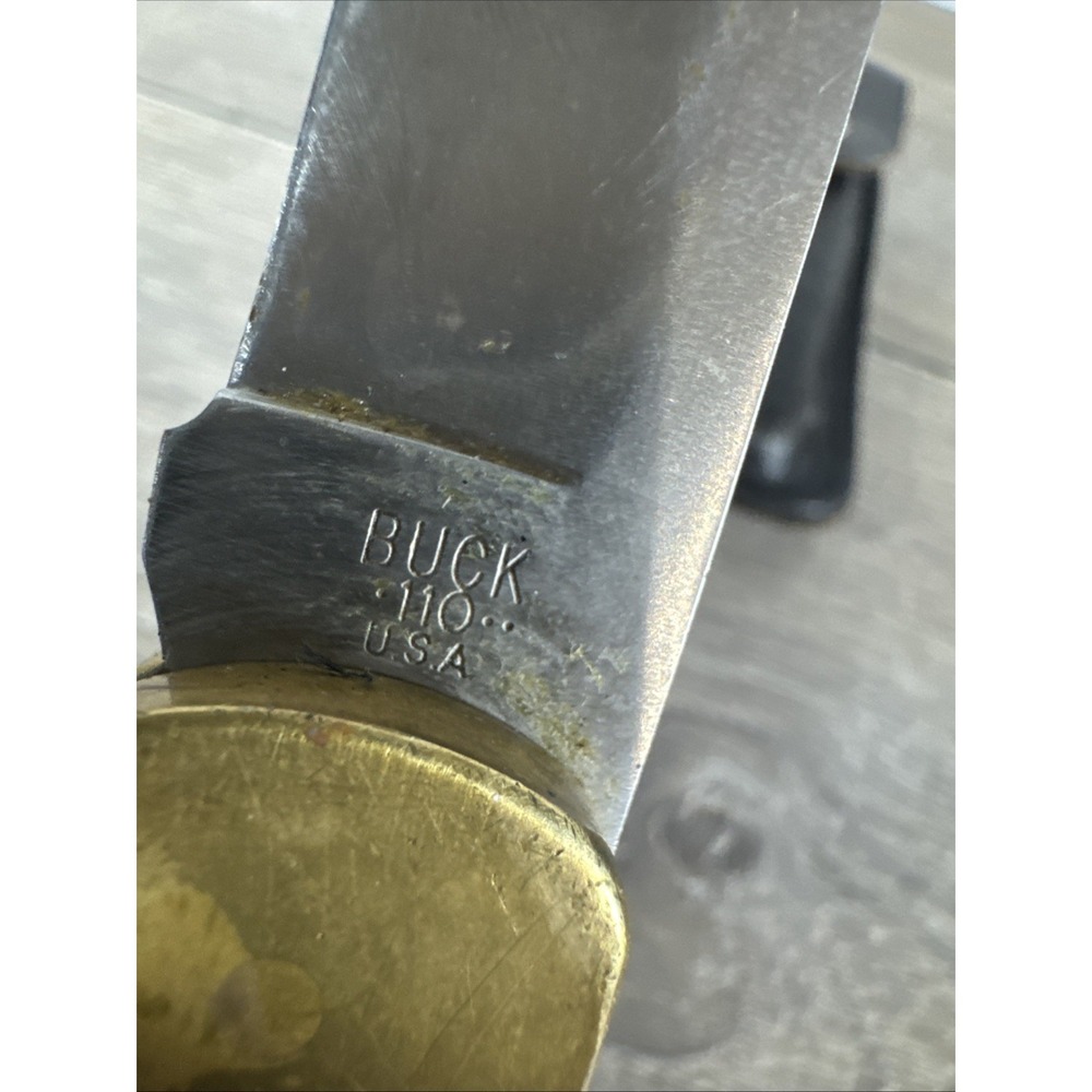 Buck 110 Folding Hunter Knife. 3-dot. (1980-81) USA. Original Leather Sheath - Picture 3 of 9